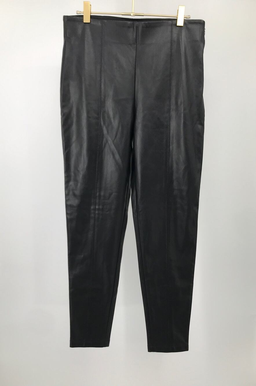 Ann Taylor Black Faux Leather Leggings Size M High Rise Side Zip